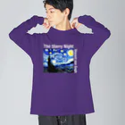 art-laboratory 絵画、芸術グッズのゴッホの「星月夜」テキスト白バージョン ビッグシルエットロングスリーブTシャツ