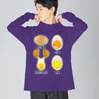 LalaHangeulの卵 生卵 半熟 完熟⁉︎　韓国語デザイン 루즈핏 롱 슬리브 티셔츠