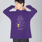 ビールとアート TM-3 Designの偉人 × BEER（ベートーベン）白線画 Big Long Sleeve T-Shirt