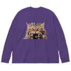 日向ぼっこのずぶ濡れ猫 ビッグシルエットロングスリーブTシャツ