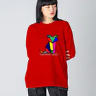 tanom-tokyoのORIGAMI NEKO (スコティッシュレインボー) ビッグシルエットロングスリーブTシャツ