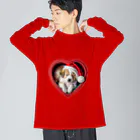 saitosekaiのクリスマスの癒しの子犬 ビッグシルエットロングスリーブTシャツ