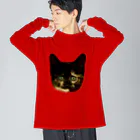 さび猫　サビニャックのお店のさび猫　サビニャック　かおだけ ビッグシルエットロングスリーブTシャツ