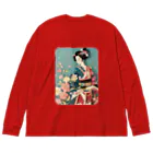 MistyStarkの着物女性の切り絵アート　―　Kimono woman paper-cutting art　ー Big Long Sleeve T-Shirt