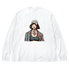 streetsnapの可愛いタトゥーだらけの女性、両面プリントロングTシャツ、期間限定 Big Long Sleeve T-Shirt