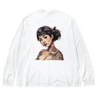 streetsnapの可愛いタトゥーだらけの女性、両面プリントロングTシャツ、期間限定 Big Long Sleeve T-Shirt