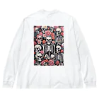 Skull sectionの薔薇とドクロ ビッグシルエットロングスリーブTシャツ