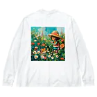 AQUAMETAVERSEのお花畑に囲まれる猫ちゃんと私 アメジスト 2846 ビッグシルエットロングスリーブTシャツ