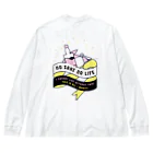 SANKAKU DESIGN STOREのNO SAKE NO LIFE。 レトロな赤×黄/背面 Big Long Sleeve T-Shirt