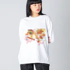 透月糖花のもふもふ和菓子ちゃん ビッグシルエットロングスリーブTシャツ