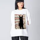 キキの黒猫ショップの黒ネコちゃん ビッグシルエットロングスリーブTシャツ