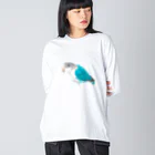 森図鑑の[森図鑑] ブルーボタンインコと種 Big Long Sleeve T-Shirt