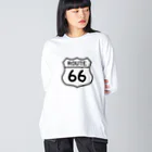 アロハスタイルハワイのU.S. Route 66  ルート66　ブラック ビッグシルエットロングスリーブTシャツ