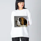 【CPPAS】Custom Pet Portrait Art Studioのパワフルでエレガントなセントバーナードドッグ - レンガブロック背景 Big Long Sleeve T-Shirt