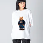 ことぷん の こぜにかせぎのはとふろーれん前面 ビッグシルエットロングスリーブTシャツ