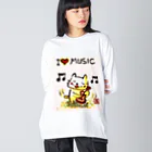 KIYOKA88WONDERLANDのウクレレねこちゃん （ギターねこちゃん）ukulele kitty guitar kitty ビッグシルエットロングスリーブTシャツ