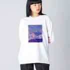 grinの浅葱と桃のやまとそら ビッグシルエットロングスリーブTシャツ