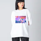 宇宙キャンプの深海でDJするねこ、タコとイカ、クラゲ、リュウグウノツカイ Big Long Sleeve T-Shirt