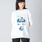 ちょらぷみの浮世絵　パンダ　ぱんだイルカ　書道　習字　波　海でジャンプ ビッグシルエットロングスリーブTシャツ