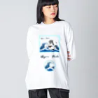 ちょらぷみの浮世絵　パンダ　ぱんだイルカ　書道　習字　波　海でジャンプ Big Long Sleeve T-Shirt