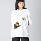 煮豆Zのレシーブ猫 ビッグシルエットロングスリーブTシャツ