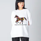 meiroのカラフルなホース_文字入り ビッグシルエットロングスリーブTシャツ