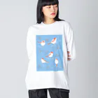 illustrator/ioriの野鳥観察_エナガ ビッグシルエットロングスリーブTシャツ