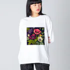 botanicalartAIのアネモネのボカニカルアートイラスト ビッグシルエットロングスリーブTシャツ