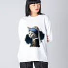 Hamidusのパールイヤリングをした猫- Vermeerの笑える絵画 Big Long Sleeve T-Shirt