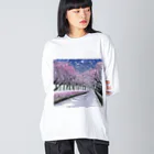 Yossy's Item Factoryの夜の桜並木に雪 Big Long Sleeve T-Shirt