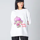 はりねずこのイラストのゲームオン！モモちゃん ビッグシルエットロングスリーブTシャツ