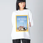 honeycombのサーフボードと車 ビッグシルエットロングスリーブTシャツ