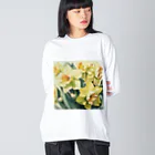 botanicalartAIの黄色のスイセン ビッグシルエットロングスリーブTシャツ