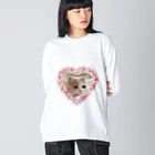 キャラメル色のメルちゃんのホイップクリーム猫ちゃん ビッグシルエットロングスリーブTシャツ