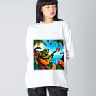 青空クリエイトのウクレレを弾くウミガメ Big Long Sleeve T-Shirt