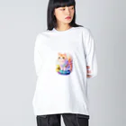 dolphineの上目遣いで見上げるrainbow cute cat ビッグシルエットロングスリーブTシャツ