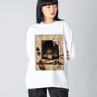 世界美術商店のヴァニタス画のあるアトリエの壁 / Trompe l'oeil with Studio Wall and Vanitas Still Life Big Long Sleeve T-Shirt