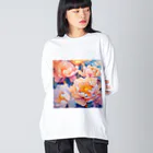 botanicalartAIのピンク色がかわいい芍薬のお花のイラスト ビッグシルエットロングスリーブTシャツ