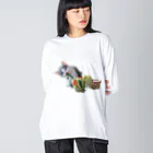 いくママ 猫との毎日の野菜とおにぎり ビッグシルエットロングスリーブTシャツ