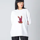 Rabbitflowerのガス欠うさ（ピンク） ビッグシルエットロングスリーブTシャツ