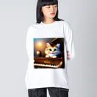 kitten pianistの子猫ピアニスト-1 ビッグシルエットロングスリーブTシャツ