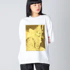 金色猫のキラキラネコ ビッグシルエットロングスリーブTシャツ