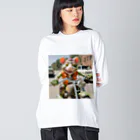 kuri_AMERICANのバイクに乗ったラットフィンク ビッグシルエットロングスリーブTシャツ