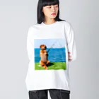 the dog is ⚫︎⚫︎ing ✖️✖️のthe dog is fishing fish Big Long Sleeve T-Shirt