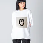 Owlの白黒フクロウちゃんのイラストグッズ ビッグシルエットロングスリーブTシャツ