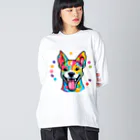 ハッピー・ディライト・ストアの癒しの犬グッズ ビッグシルエットロングスリーブTシャツ