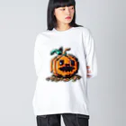 朱音琴音のドット絵のハロウィンかぼちゃのおばけ ビッグシルエットロングスリーブTシャツ