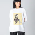 keeeeeep smilingの野球女子？ 踊るネコ ビッグシルエットロングスリーブTシャツ