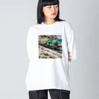 kenarakawaの海沿い走る汽車グッズ ビッグシルエットロングスリーブTシャツ