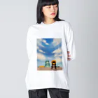 nono marchéの黒猫ロイと龍の赤ちゃん 油絵 手描き Big Long Sleeve T-Shirt